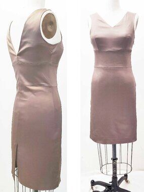 Austin Reed Women's Mauve Taupe Satin Stretch Sheath Dress 38 NWT